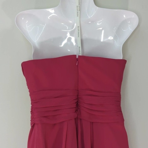 David's Bridal Crinkle Chiffon Front Cascade Pink Mini Dress‎ | SIZE 2 - Picture 6 of 10